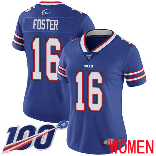 Women Buffalo Bills #16 Robert Foster Royal Blue Team Color Vapor Untouchable Limited Player 100th Season NFL Jersey
